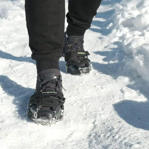 Vista 2 de Versión mejorada de crampones de tacos de hielo de tracción Walk, picos de acero inoxidable y silicona duradera, botas para senderismo en suelo