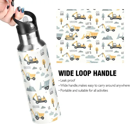 Vista 4 de Construction Vehicles Insulated Water Bottle 20 Oz Leakproof Water Bottles, BPA-Free Sport Water Bottle