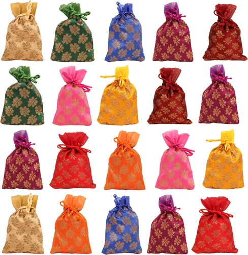 Vista 31 de Touchstone Preciosas bolsas de regalo reutilizables, respetuosas con el medio ambiente, brocado de cachemira con cordón grande para cumpleaños