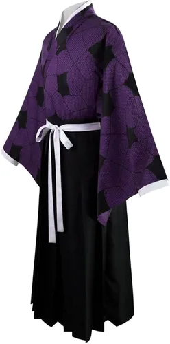 Vista 4 de Mroirdcly Disfraz de anime Demon Kokushibou para cosplay, color morado, negro, kimono, uniforme de Halloween