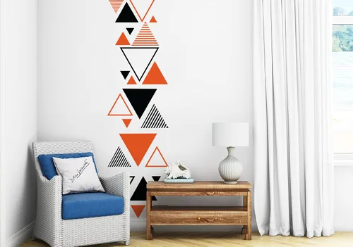 Vista 7 de Calcomanías de arte de pared triangular, calcomanías geométricas triangulares, decoración retro de mediados de siglo 70, despegar y pegar, fácil