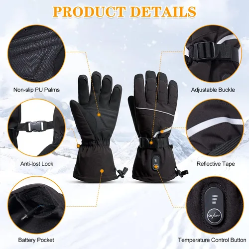 Vista 4 de Guantes térmicos con batería de 7.4 V recargables para hombres y mujeres, recargables para senderismo, esquí, ciclismo, campamento y pesca, guantes