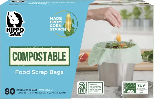 Vista 2 de Hippo Sak Bolsas pequeñas compostables para desechos de alimentos, 40 unidades con dispensador