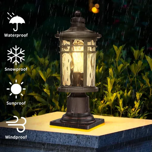 Vista 6 de Darkaway Luz de poste al aire libre, lámpara de poste de luz, carcasa de aluminio impermeable con vidrio ondulado ámbar para entrada de camino