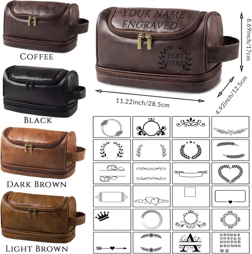 Vista 4 de xrlsg Neceser personalizado para hombres, kit de organizador de viaje de piel sintética grabada personalizada con gancho para colgar, regalo
