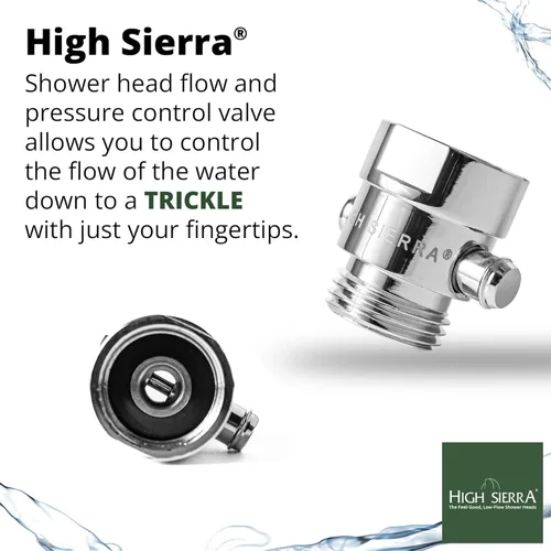 Vista 2 de High Sierra® - Válvula de goteo de latón sin plomo para cabezales de ducha. Para pausa y control de presión. Botón fácil de pulsar que reduce