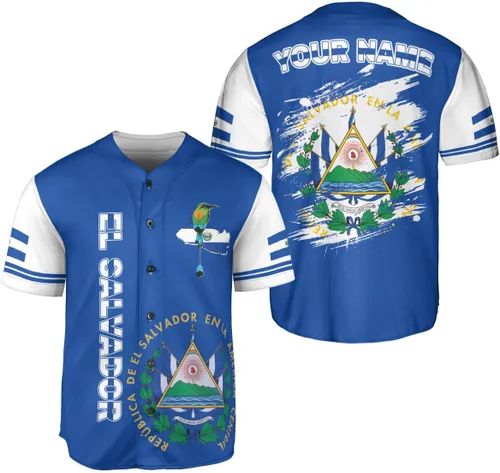 Vista 9 de Camiseta de béisbol de El Salvador personalizada,Camiseta personalizada con la bandera salvadoreña,Orgulloso Jersey Salvadoreña,Jersey del orgullo