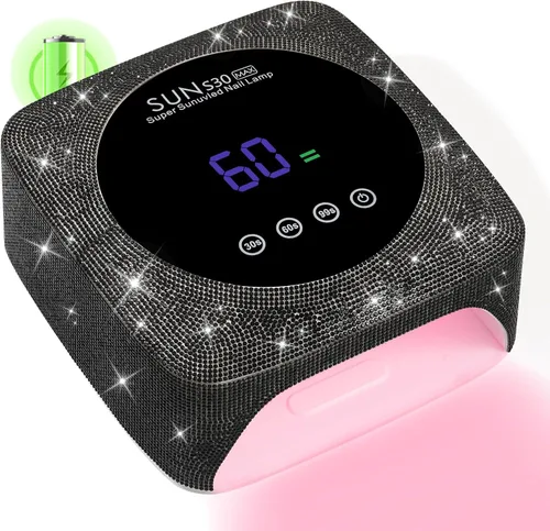 Vista 8 de Lámpara de uñas LED UV inalámbrica de 96 W, luz UV recargable para uñas de gel con 3 ajustes de temporizador, secador de uñas profesional de secado