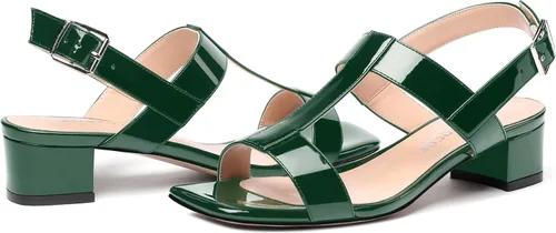 Vista 6 de SHOWFOREST Women's Solid Adjustable Strap Patent Outdoor Buckle Square Toe Casual Chunky Low Heel Heeled Sandals 1.5 Inch