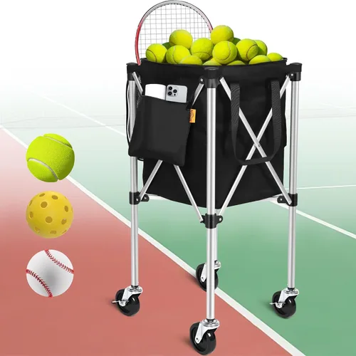 Vista 8 de Angooni Professional Tennis Cart, 150/240 Ball Capacity, Silent PU Wheels