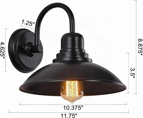 Vista 6 de GOLDHILL Luz de Granero Exterior Negra con Cuello de Ganso, Luces de Tocador de Estilo Granja con Base E26, Luces Exteriores Redondas para Casa Negro