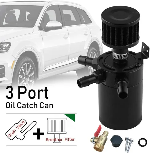 Vista 7 de Kit universal de tanque de reserva de aceite para coche de 150ml, compacto deflector de 3 puertos separador de aceite 2 entradas 1 salida negro