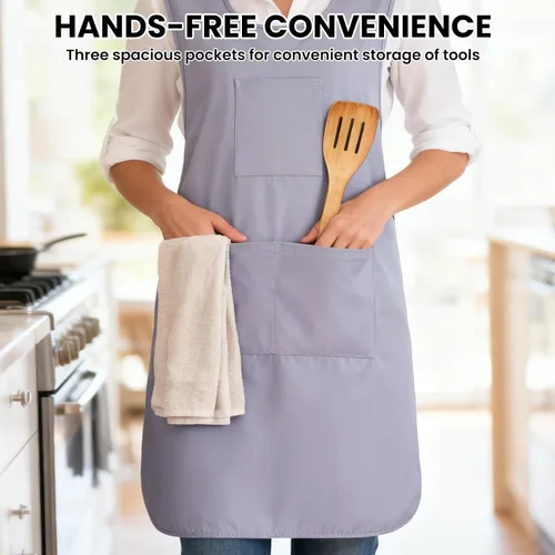 Vista 5 de Delantal de cocina con espalda cruzada para mujer, delantal de poliéster japonés con 3 bolsillos para hornear cocinar parrilla, delantales unisex