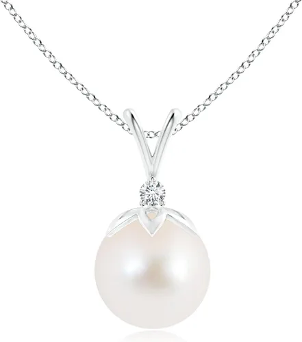 Vista 13 de Angara Freshwater Pearl V-Bale Pendant with Diamond in Sterling Silver Plata esterlina