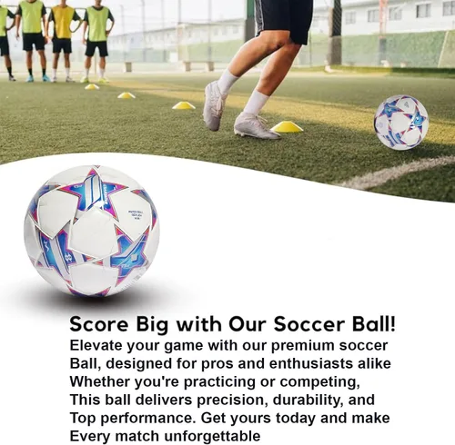 Vista 7 de Balón de fútbol de la Champion, tamaño 5, réplica oficial del partido, ideal para entrenamiento, jugar, coleccionistas y para fanáticos del fútbol.