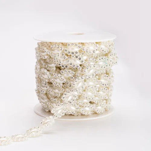 Vista 3 de KAOYOO Cinta con diamantes de imitación, 10 yardas con perlas de imitación, rollo de cuentas florales de perlas sintéticas para vestidos de boda