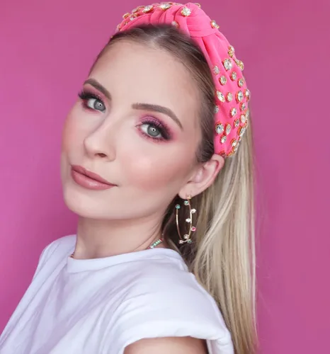 Vista 3 de Diadema anudada de cristal para mujer, diadema de nudo ancho adornado con cristal, diadema de moda para mujer, accesorios para el cabello Rosa Rojo