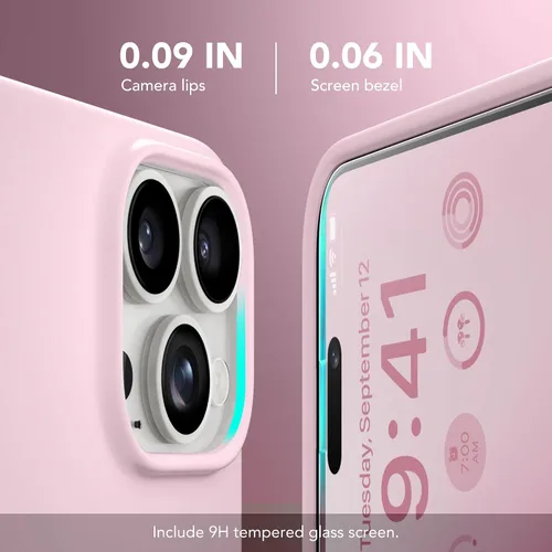 Vista 5 de GONEZ Funda para iPhone 14 Pro, compatible con Magsafe, con protector de pantalla + protector de lente de cámara, forro de microfibra suave Rosa