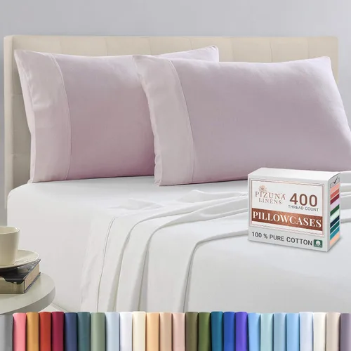 Vista 100 de Juego de 2 fundas de almohada de 100 % algodón puro, tamaño King, color plateado, lujosas fundas de almohada de algodón de fibra larga de 400 hilos