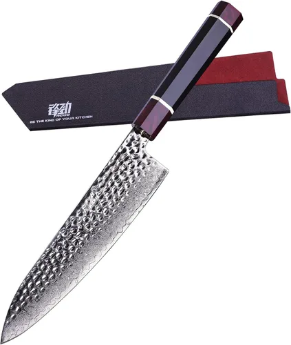 Vista 10 de Cuchillo de cocina multiusos de 5 pulgadas con funda de ABS, cuchillo mondador japonés multiusos, hoja de acero de Damasco, mango octogonal