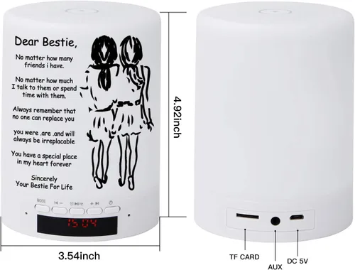 Vista 4 de Lámpara de mesa táctil grabada para amigos, lámparas de noche con sensor táctil personalizado con altavoz Bluetooth, el mejor regalo para amigos