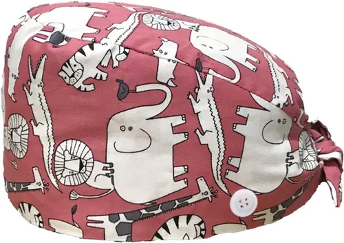 Vista 2 de Poetele - 2 gorras de trabajo con botón y banda para el sudor, ajustable, para atar en la espalda, talla única, para mujeres y hombres, marrón