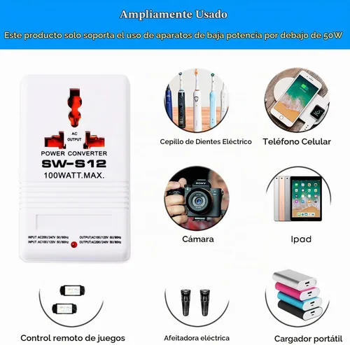 Vista 4 de Convertidor de voltaje de alimentación de 110 V a 220 V para subir y bajar transformador de 100 vatios para viajes, color blanco