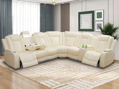 Vista 14 de Juego de sofá modular reclinable eléctrico con luz LED, sofás seccionales de cuero, juegos de muebles de sala de estar, modernos juegos de sofá