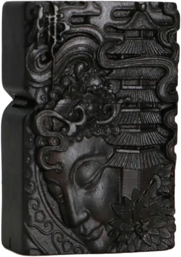 Vista 43 de Carcasa exterior de encendedor tallado en madera negra de ébano natural para kit de inserción Zippo (1000 brazos Avalokiteshvara de la diosa 3#)