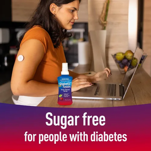Vista 2 de Diabetic Tussin Alivio del dolor de garganta sin azúcar, espray anestésico de garganta para personas con diabetes, cereza silvestre, 6 onzas líquidas