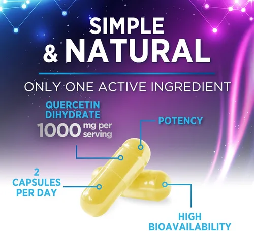 Vista 5 de Suplemento de quercetina – Antioxidante extra fuerte para apoyo inmunológico y salud respiratoria – Alta absorción – Quercetina dihidrato 1000 mg