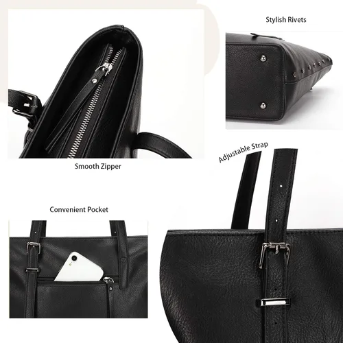 Vista 3 de KL928 Bolso de mano para mujer, bolso de mano de piel sintética, bolso de hombro grande, asa superior, monederos, juego de 2 piezas