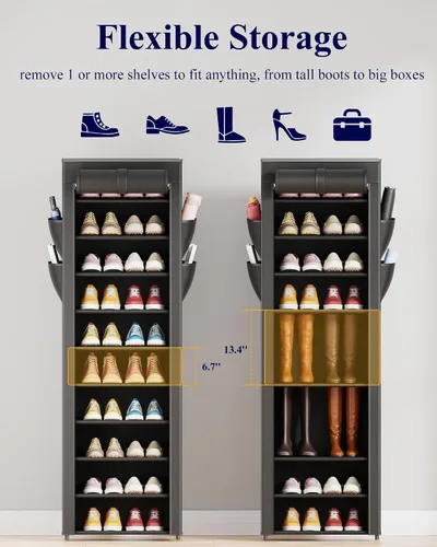 Vista 4 de Kitsure Zapatero – Estante organizador de zapatos de gran capacidad de 10 niveles con cubierta antipolvo y bolsillos laterales, zapatero de metal a