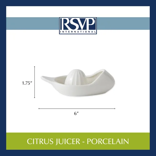 Vista 7 de RSVP Colección internacional de herramientas de cocina de porcelana, exprimidor/manchador de cítricos, color blanco