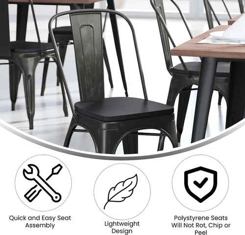Vista 3 de Flash Furniture Perry - Silla apilable comercial para interiores y exteriores con asiento de poliestireno, marco de metal dorado envejecido, asiento