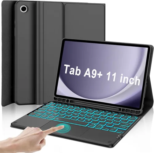 Vista 12 de Funda para Galaxy Tab A9 Plus con teclado 5G de 11 pulgadas 2023 (SM-X210/X216/X218), funda de teclado de tableta desmontable retroiluminada de 7