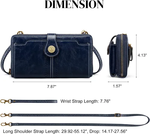 Vista 3 de S-ZONE Billeteras de pulsera para mujer, bolso cruzado para teléfono celular, bloqueo RFID, de cuero vegano, monederos con 2 correas