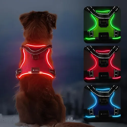 Vista 10 de MASBRILL Arnés para perro con luz LED, sin tirones, recargable y ajustable, para perros pequeños, medianos y grandes