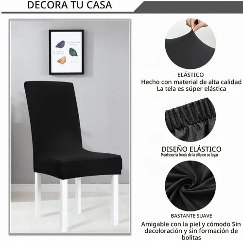 Vista 6 de Obstal - Juego de 4 fundas para sillas de comedor elásticas en negro de spandex, extraíbles y lavables, fundas de asiento para sillas de cocina