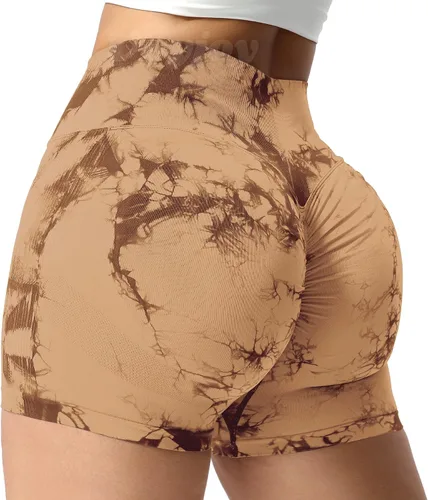 Vista 2 de VOYJOY Pantalones cortos de entrenamiento para mujer de 3.6", pantalones cortos fruncidos con levantamiento de glúteos, pantalones cortos sin