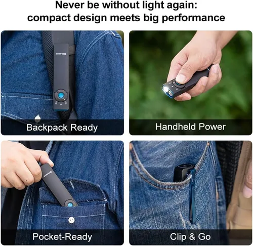 Vista 5 de OLIGHT Arkfeld Pro - Linterna plana recargable EDC color negro CW UV Light, Green Beam, White LED, 1300 Lumens, Portable Pocket Light, Magnetic