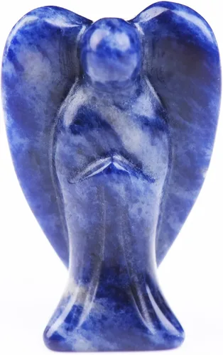 Vista 8 de Estatua de cristal de ángel de aventurina azul, figuras de ángel pulidas talladas a mano, decoración de cristal curativo, lindo ángel de la guarda