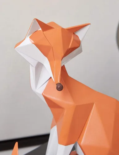 Vista 9 de HAUCOZE Figura de estatua de zorro moderna escultura de animal para decoración del hogar, arte geométrico, regalo para estante, escritorio, sala