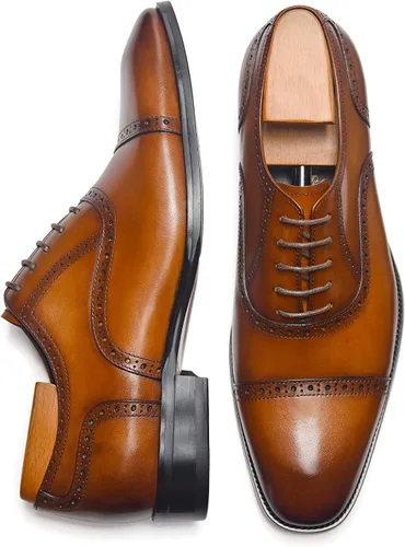 Vista 2 de Alipasinm Zapatos de vestir para hombre Oxford formales, modernos zapatos de cuero para hombre