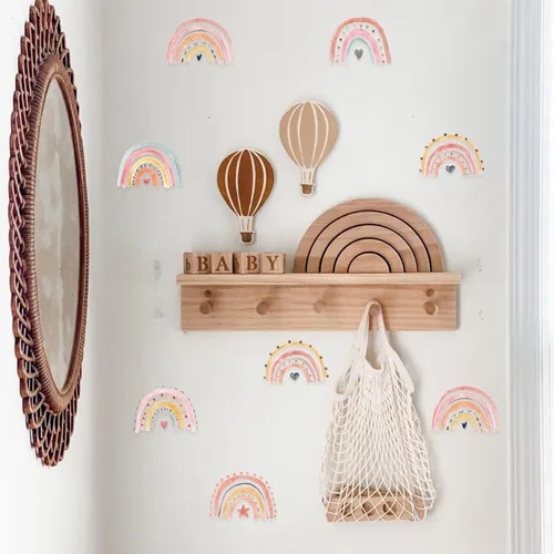 Vista 3 de Calcomanías de pared de arco iris boho, calcomanías de pared de arco iris dibujadas a mano apagadas – Decoración de baby shower, decoración