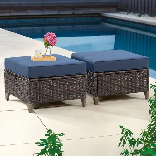 Vista 26 de Joyside Juego de 2 sillas de mimbre para patio, muebles de ratán para exteriores con reposabrazos anchos y cojines gruesos, tamaño grande mejorado