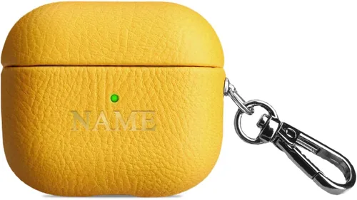 Vista 6 de Funda de cuero con iniciales personalizadas para Apple Airpods 3 2021, funda vegana de lujo con llavero con nombre personalizado en relieve y letras