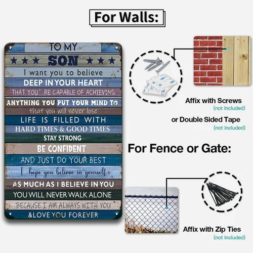 Vista 2 de YOYI ART Letrero de metal vintage con texto en inglés "To My Son Gifts From Mom Dad -I Want You to Believe Love You Forever