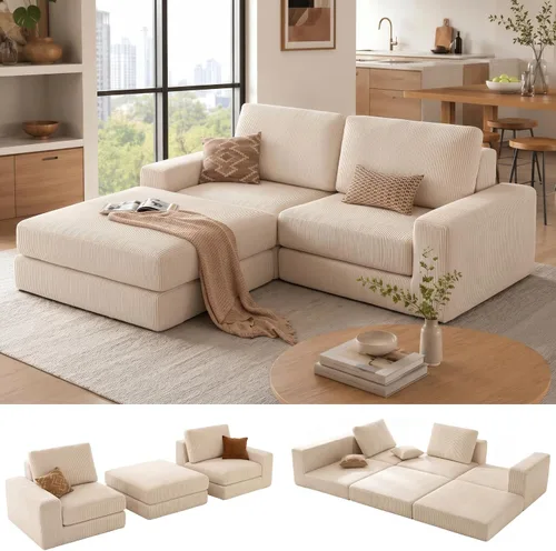 Vista 11 de Sofá seccional modular, 120.47" Sofá seccional moderno en forma de nube con chaise en L, cómodo sofá mullido de corduroy con asiento profundo, sofás
