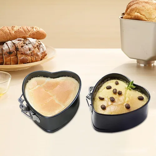 Vista 7 de Molde para tartas de molde desmontable con forma de corazón, molde de acero al carbono, mini moldes para hornear con base extraíble, sartén